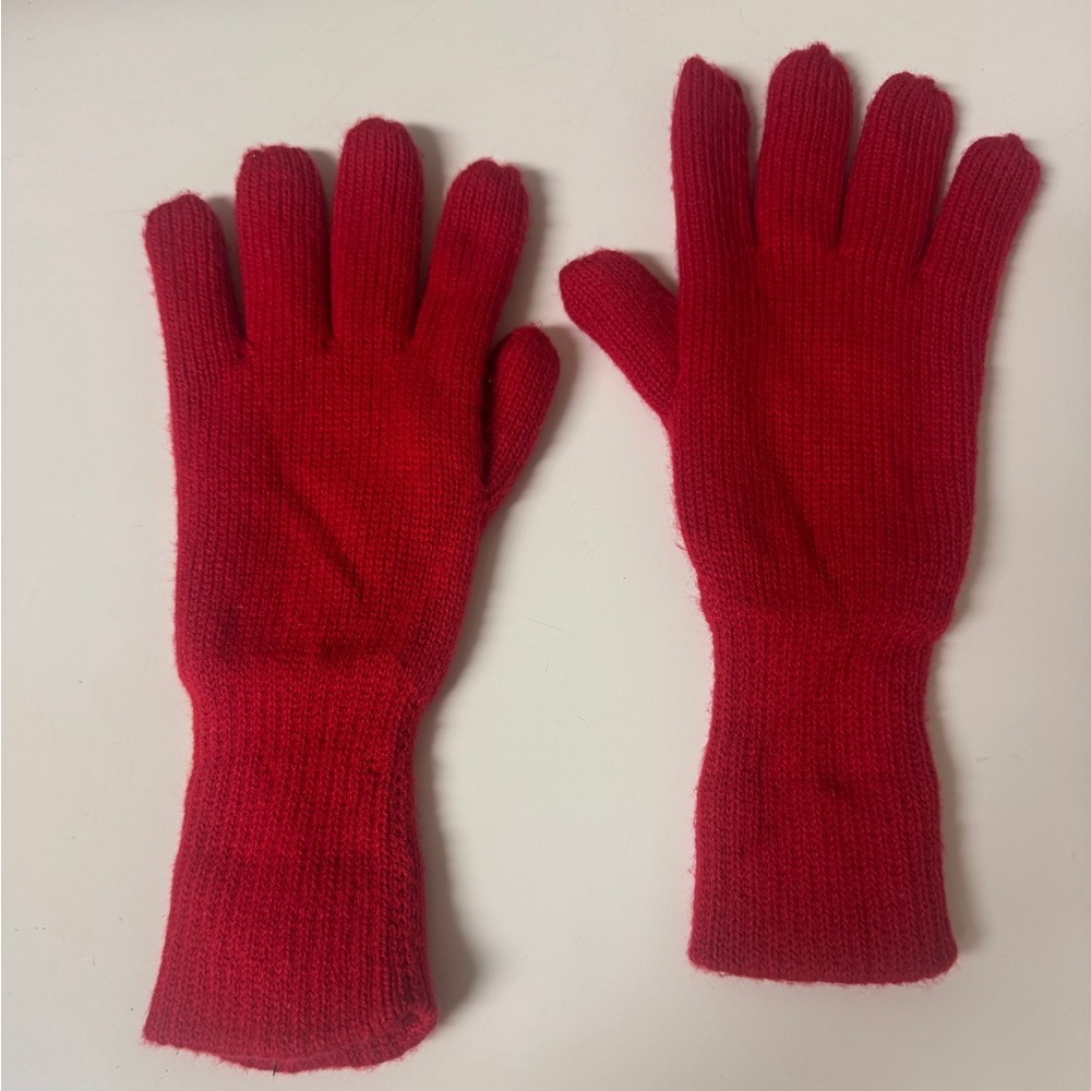 Vibrant Red Knit Gloves in Good Used Condition